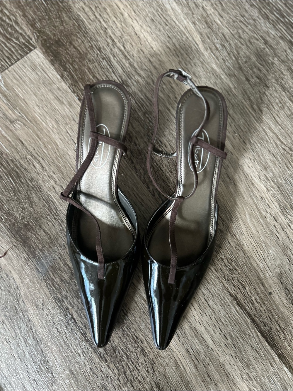 Talbots Black Patent Pointed-Toe Slingback Heels